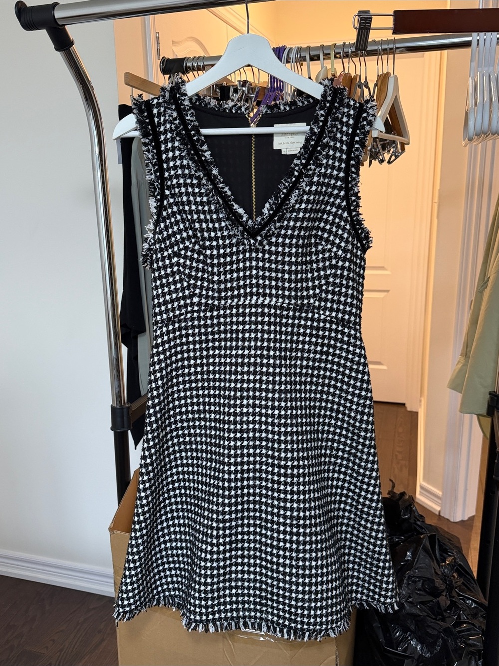 kate spade Black & White Houndstooth V-Neck Mini Dress